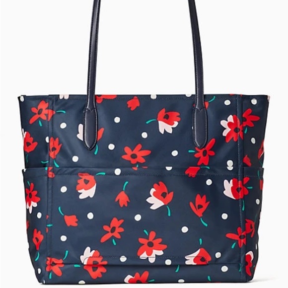 Kate Spade Diaper Bag Red Flowers Chelsea Whimsy Floral Baby Bag Navy Blue NWT - Picture 4 of 7